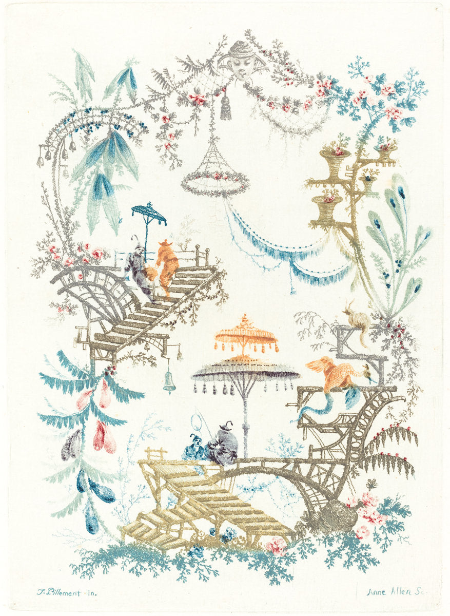 Chinese Arabesque with a Double Parasol by Anne Allen after Jean-Baptiste Pillement (French, active 1790s), 16X12"(A3)Poster Print