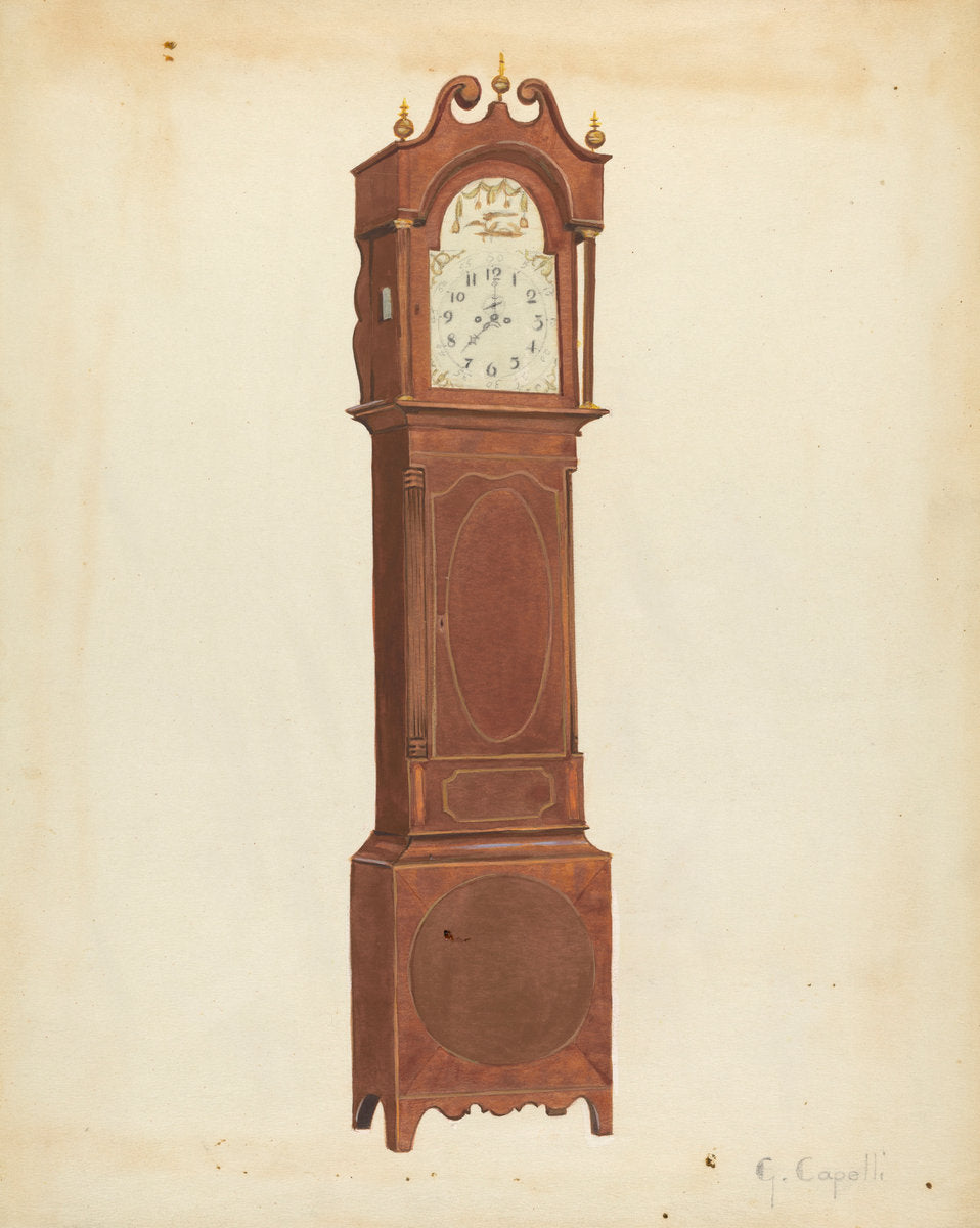 Grandfather Clock by Giacinto Capelli (American, active c. 1935), 16X12"(A3)Poster Print