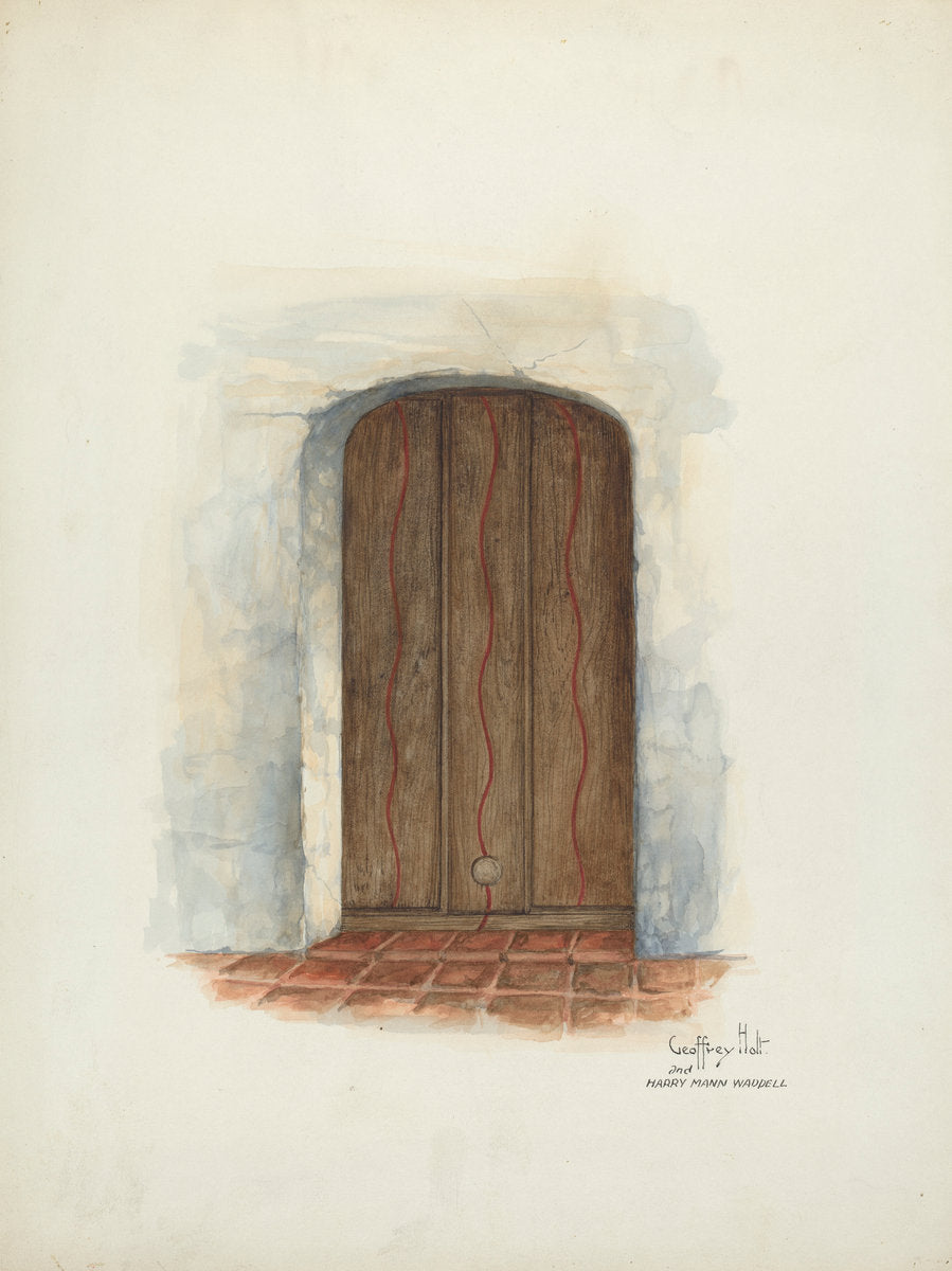 Door, Facade of Mission House by Geoffrey Holt and Harry Mann Waddell (American, active c. 1935), 16X12"(A3)Poster Print