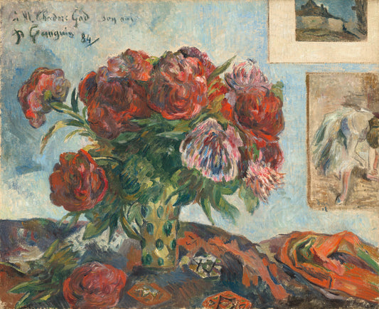 Still Life with Peonies by Paul Gauguin (French, 1848 - 1903), 16X12"(A3)Poster Print