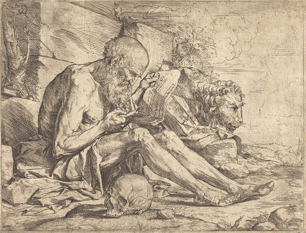Saint Jerome Reading by Jusepe de Ribera (Spanish, 1591 - 1652), 16X12"(A3)Poster Print