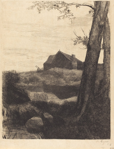 Farm with Large Tree (La ferme au grand arbre) by Alphonse Legros (French, 1837 - 1911), 16X12"(A3)Poster Print