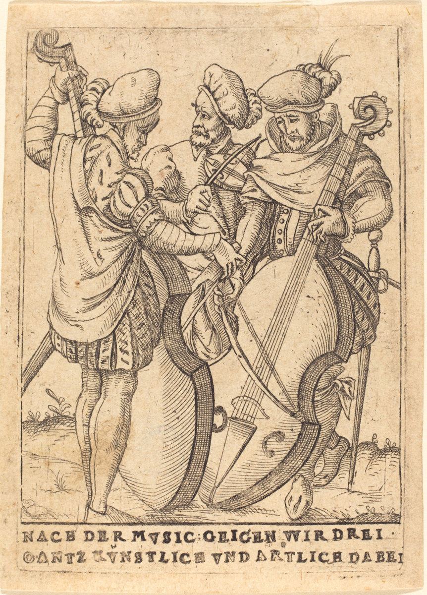 c. 1580 by German 16th Century (Nach der Mvsic: Geigen wir drei gantz Kvnstlice vnd artliche dabei), 16X12"(A3)Poster Print