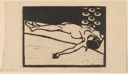 Reclining Nude by Ernst Ludwig Kirchner (German, 1880 - 1938), 16X12"(A3)Poster Print