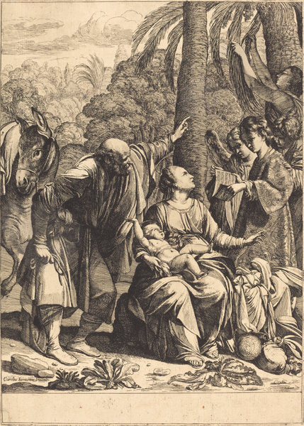 Rest on the Flight into Egypt by Jean Leclerc after Carlo Saraceni (French, c. 1587 - 1633), 16X12"(A3)Poster Print