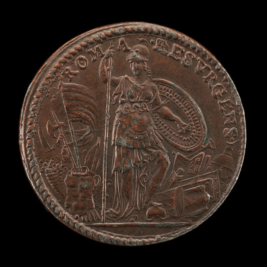 1591 by Roman 16th Century (Allegory with the Figure of Roma, as Minerva, Standing Armed amid Trophies [reverse]), 16X12"(A3)Poster Print