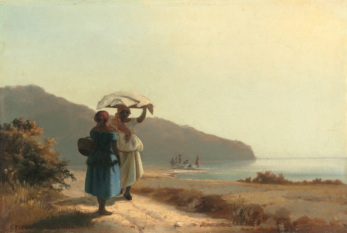 Two Women Chatting by the Sea, St. Thomas by Camille Pissarro (French, 1830 - 1903), 16X12"(A3)Poster Print