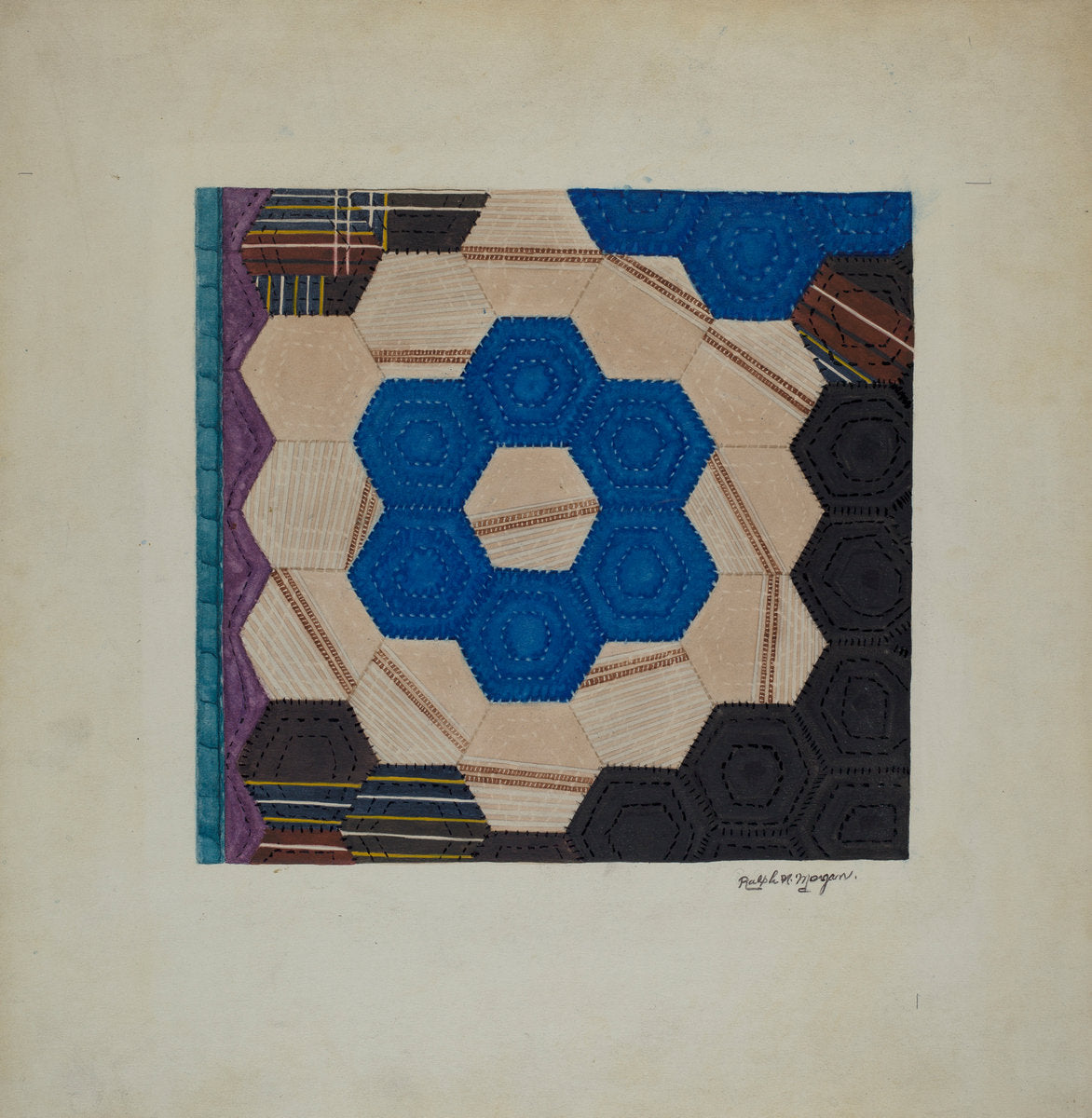 Silk Quilt (Hexagonal Pattern) by Ralph N. Morgan (American, active c. 1935), 16X12"(A3)Poster Print