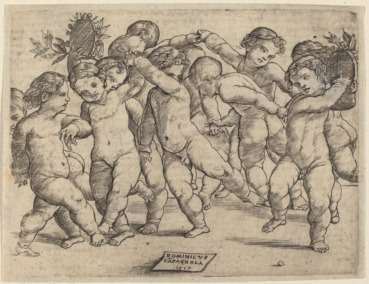 Twelve Children Dancing by Domenico Campagnola (Italian, before 1500 - 1564), 16X12"(A3)Poster Print
