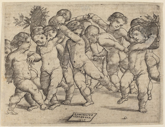 Twelve Children Dancing by Domenico Campagnola (Italian, before 1500 - 1564), 16X12"(A3)Poster Print