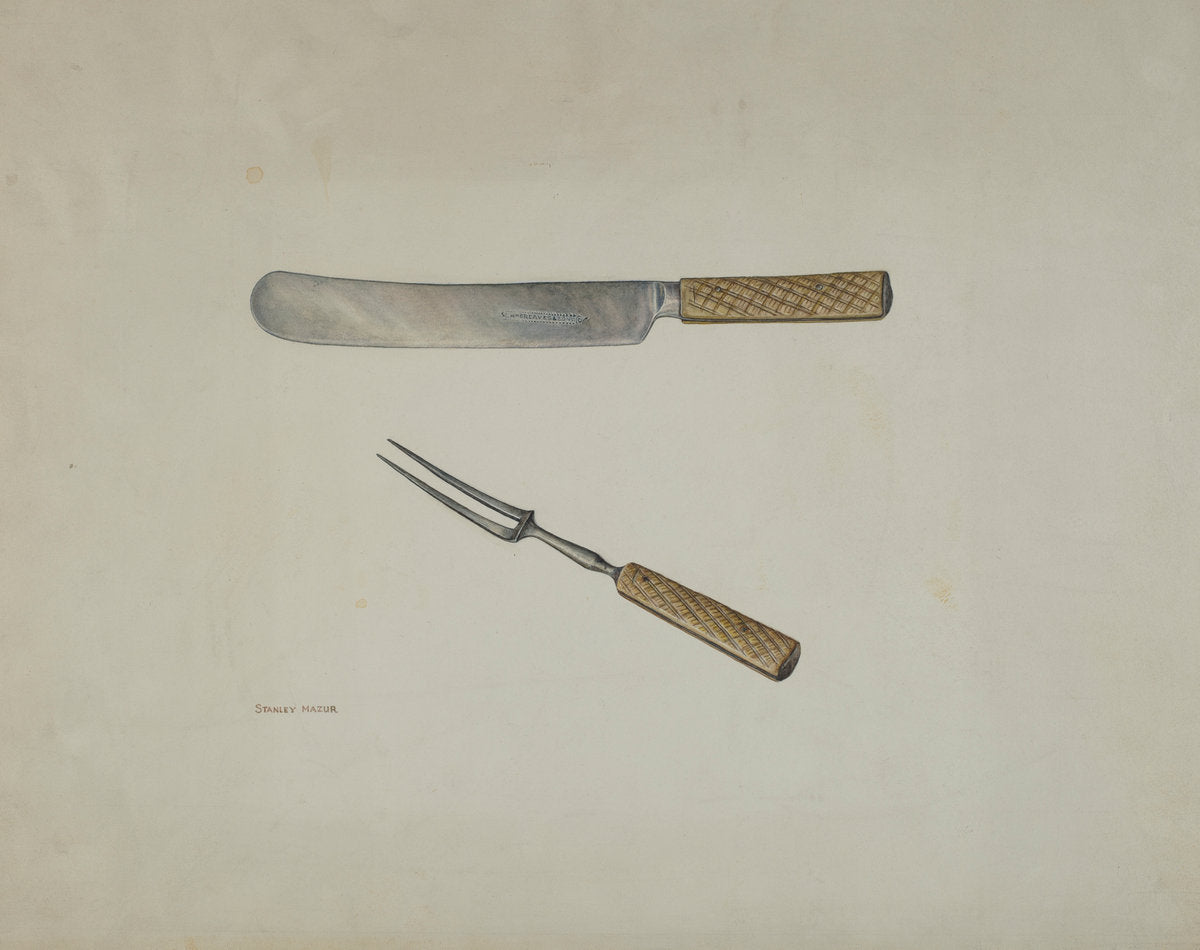 Knife and Fork by Stanley Mazur (American, active c. 1935), 16X12"(A3)Poster Print