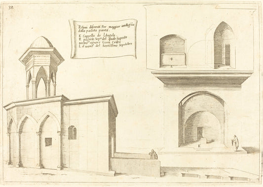 Elevation of the Church of the Holy Sepulchre by Jacques Callot (French, 1592 - 1635), 16X12"(A3)Poster Print