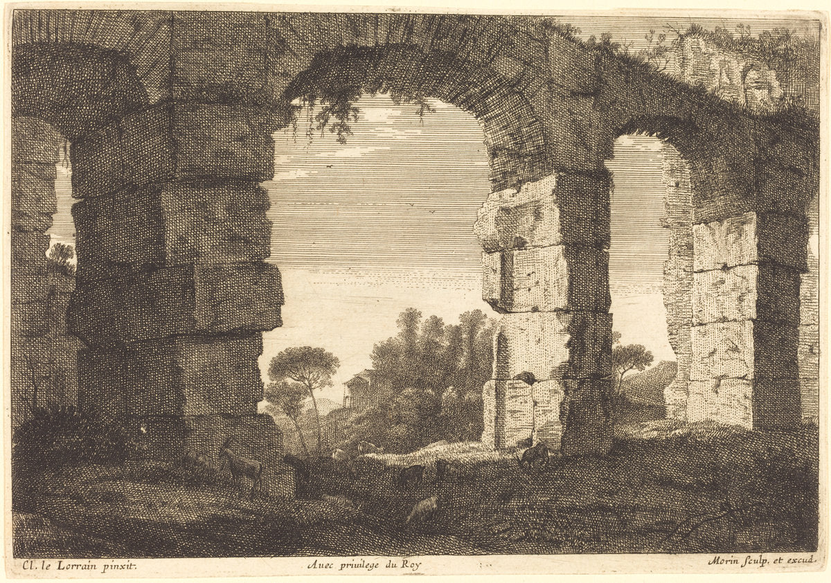 Ruins of an Aquaduct by Jean Morin after Claude Lorrain (French, c. 1600 - 1650), 16X12"(A3)Poster Print