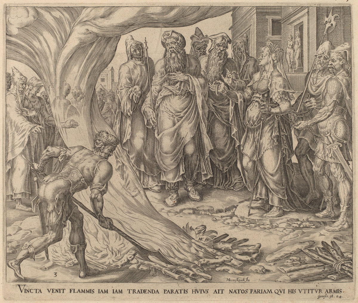 Tamar Brought to Execution by Herman Jansz Muller after Maerten van Heemskerck (Netherlandish, c. 1540 - 1617), 16X12"(A3)Poster Print