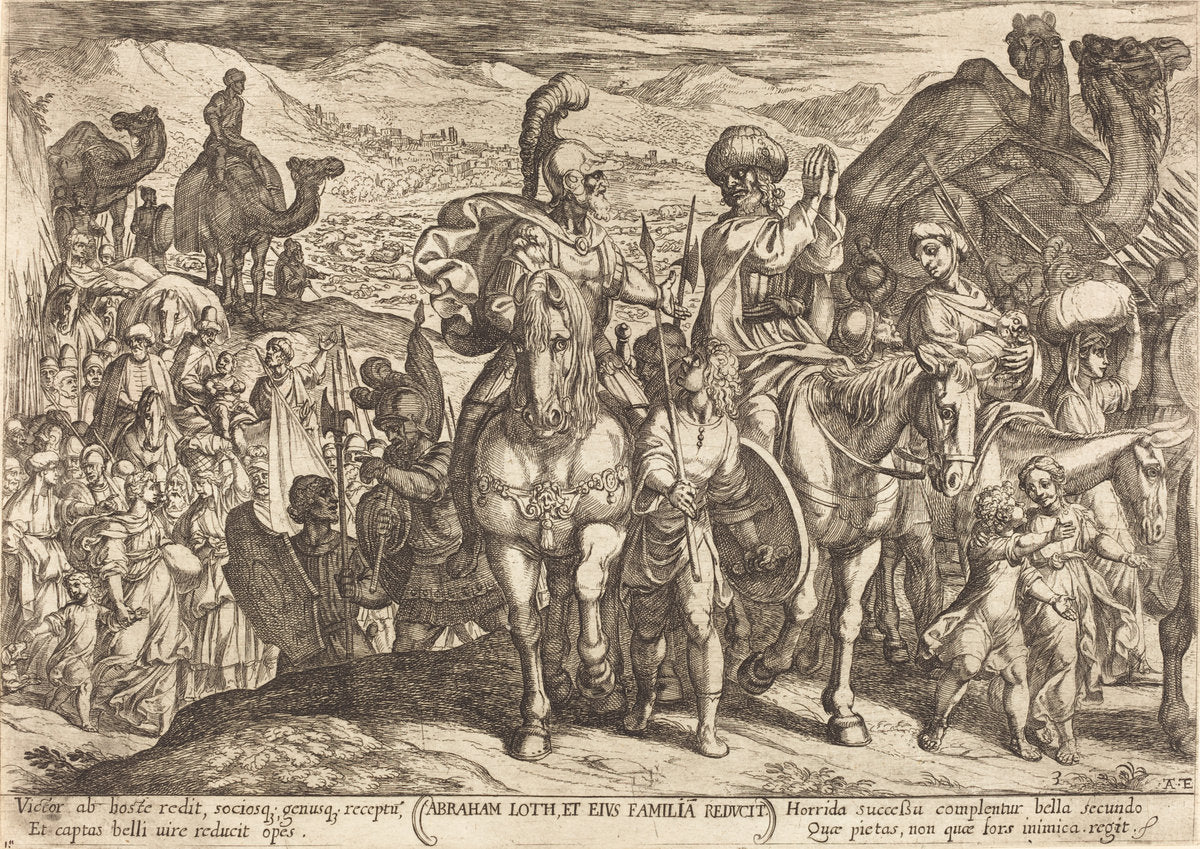 Lot and His Family recalled home by Abraham by Antonio Tempesta (Florentine, 1555 - 1630), 16X12"(A3)Poster Print