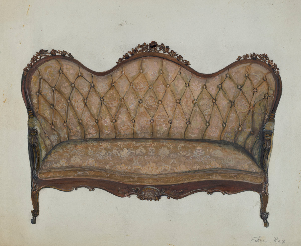 Settee-Sofa by Edna C. Rex (American, active c. 1935), 16X12"(A3)Poster Print