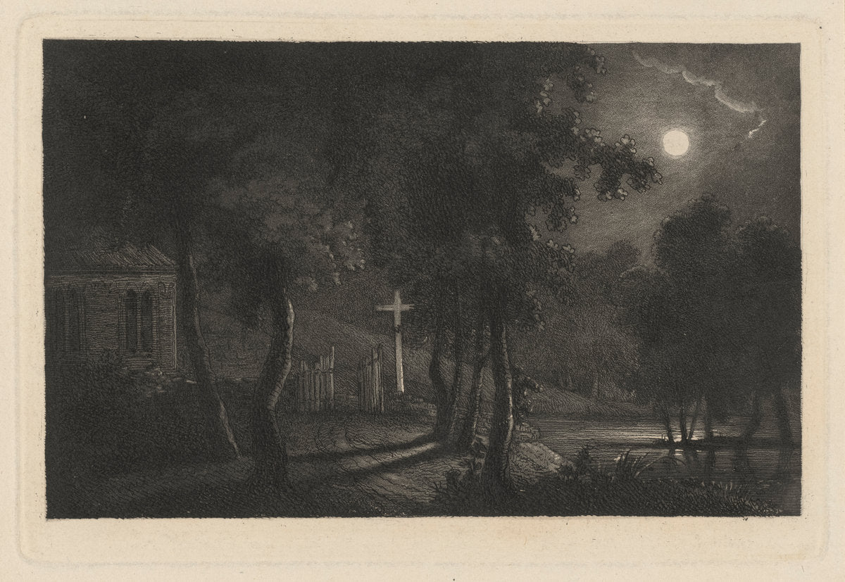 A Lakeside Chapel by Moonlight by Maria Anna Fischer (Austrian, 1782 - 1844), 16X12"(A3)Poster Print