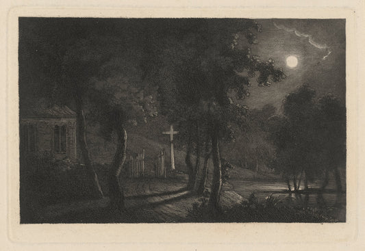 A Lakeside Chapel by Moonlight by Maria Anna Fischer (Austrian, 1782 - 1844), 16X12"(A3)Poster Print