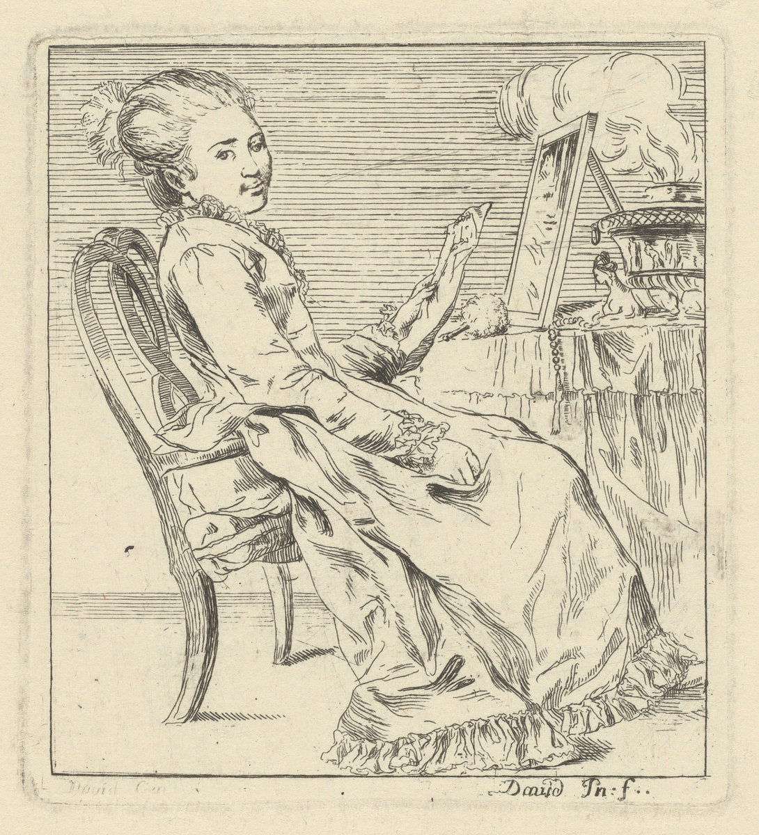 A Seated Young Woman Holding a Letter by Giovanni David (Italian, 1743 - 1790), 16X12"(A3)Poster Print