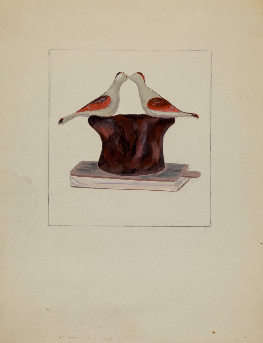 Pa. German Toy Lovebirds by Ruth Bialostosky (American, active c. 1935), 16X12"(A3)Poster Print