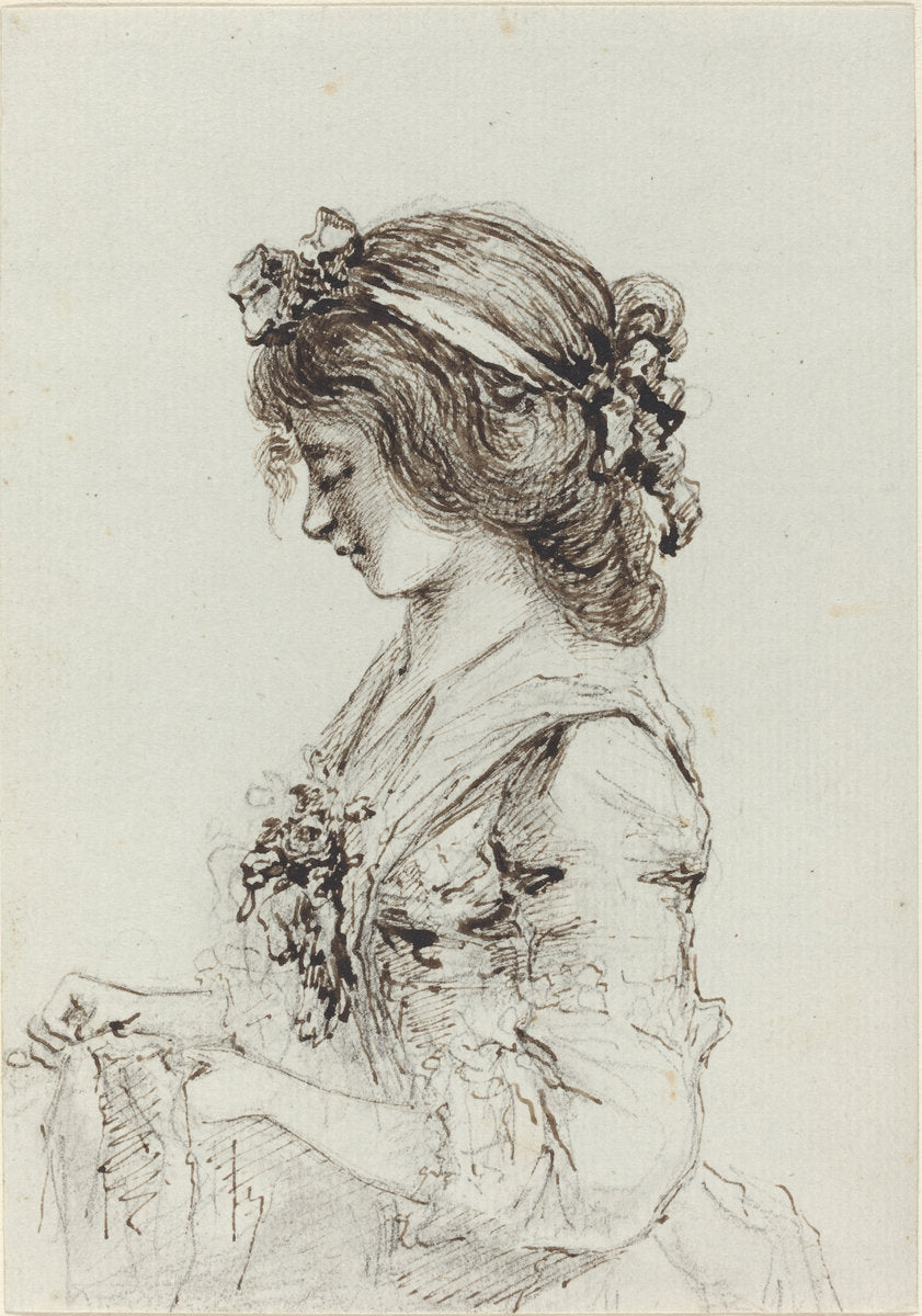A Young Woman Sewing [recto] by Vivant Denon (French, 1747 - 1825), 16X12"(A3)Poster Print