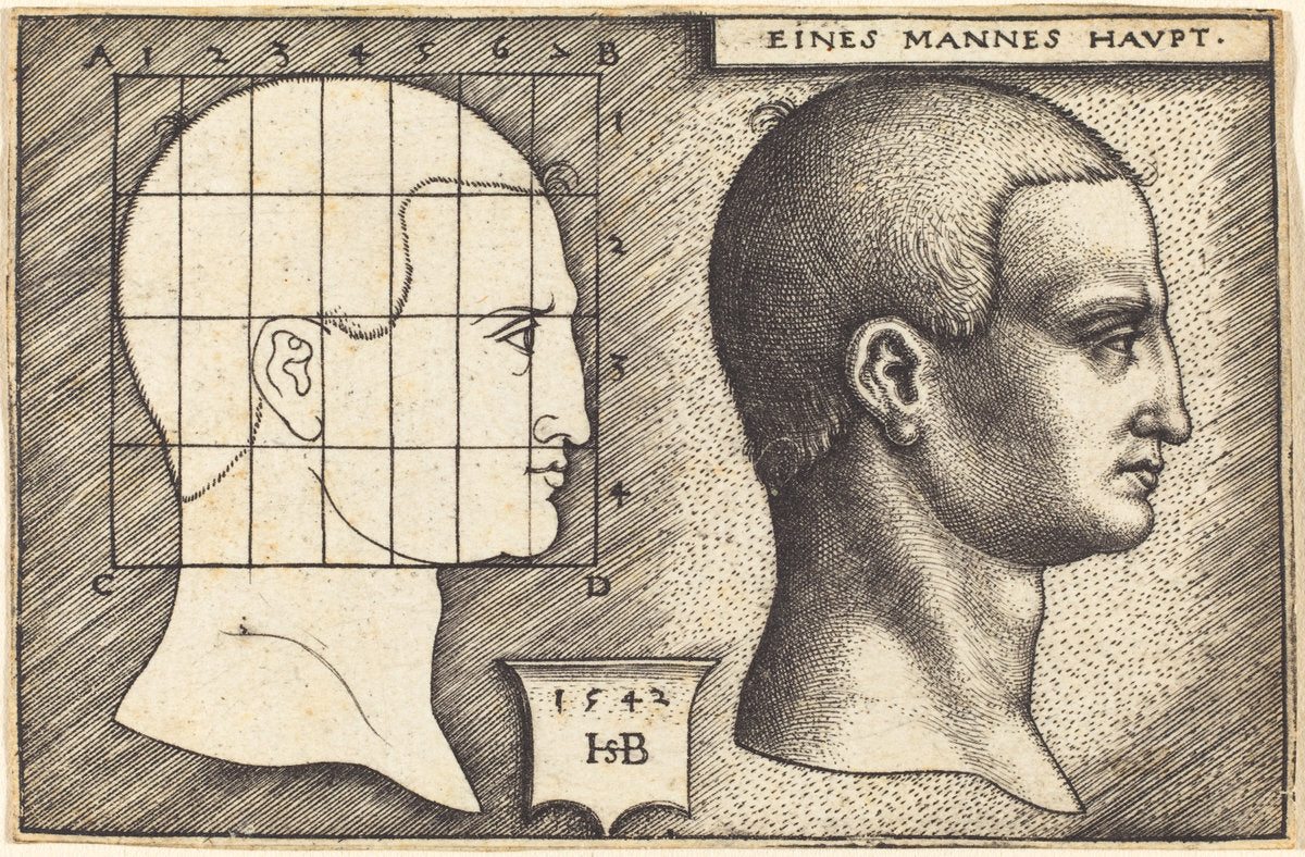 Head of a Man by Sebald Beham (German, 1500 - 1550), 16X12"(A3)Poster Print