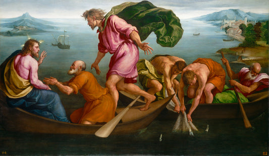 The Miraculous Draught of Fishes by Jacopo Bassano (Italian, c. 1510 - 1592), 16X12"(A3)Poster Print