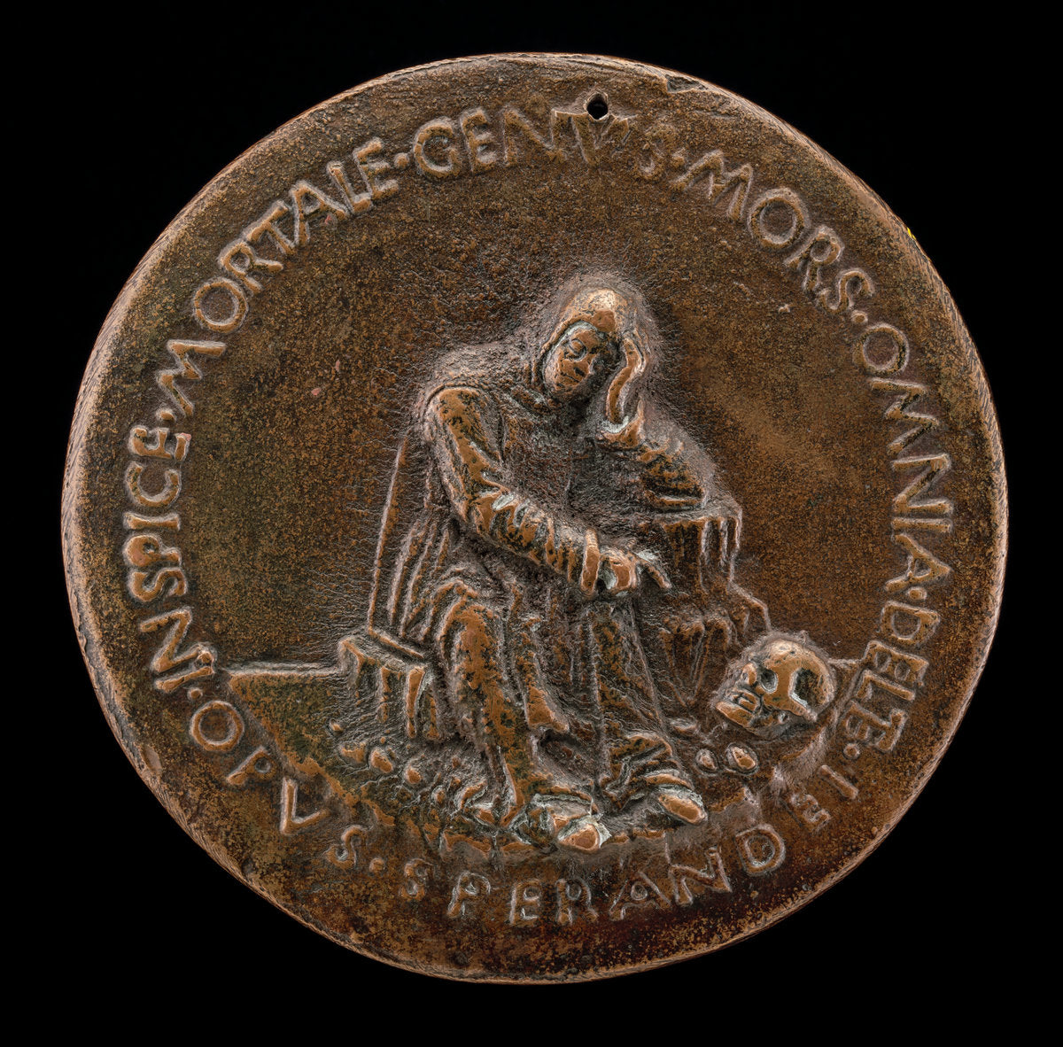 Fra Cesario Seated on a Rock, Contemplating a Skull [reverse] by Sperandio (Italian, c. 1425/1428  - c. 1504), 16X12"(A3)Poster Print