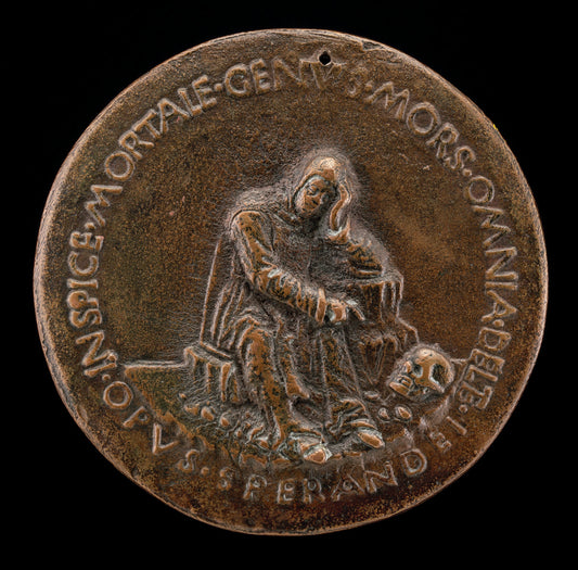 Fra Cesario Seated on a Rock, Contemplating a Skull [reverse] by Sperandio (Italian, c. 1425/1428  - c. 1504), 16X12"(A3)Poster Print