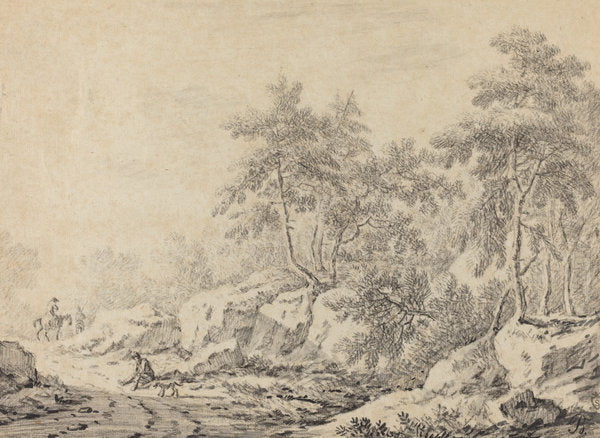 Travelers in a Rocky Wood by Johann Christoph Dietzsch (German, 1710 - 1769), 16X12"(A3)Poster Print