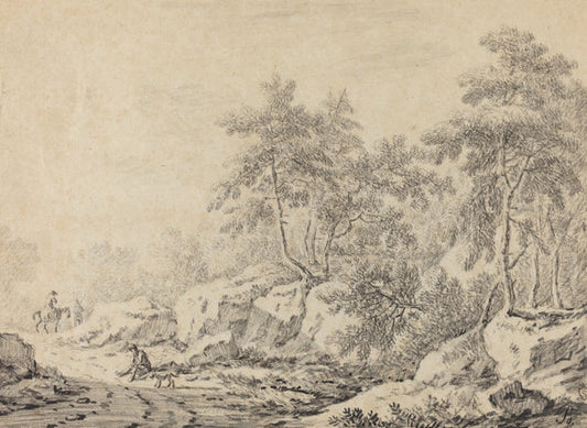 Travelers in a Rocky Wood by Johann Christoph Dietzsch (German, 1710 - 1769), 16X12"(A3)Poster Print