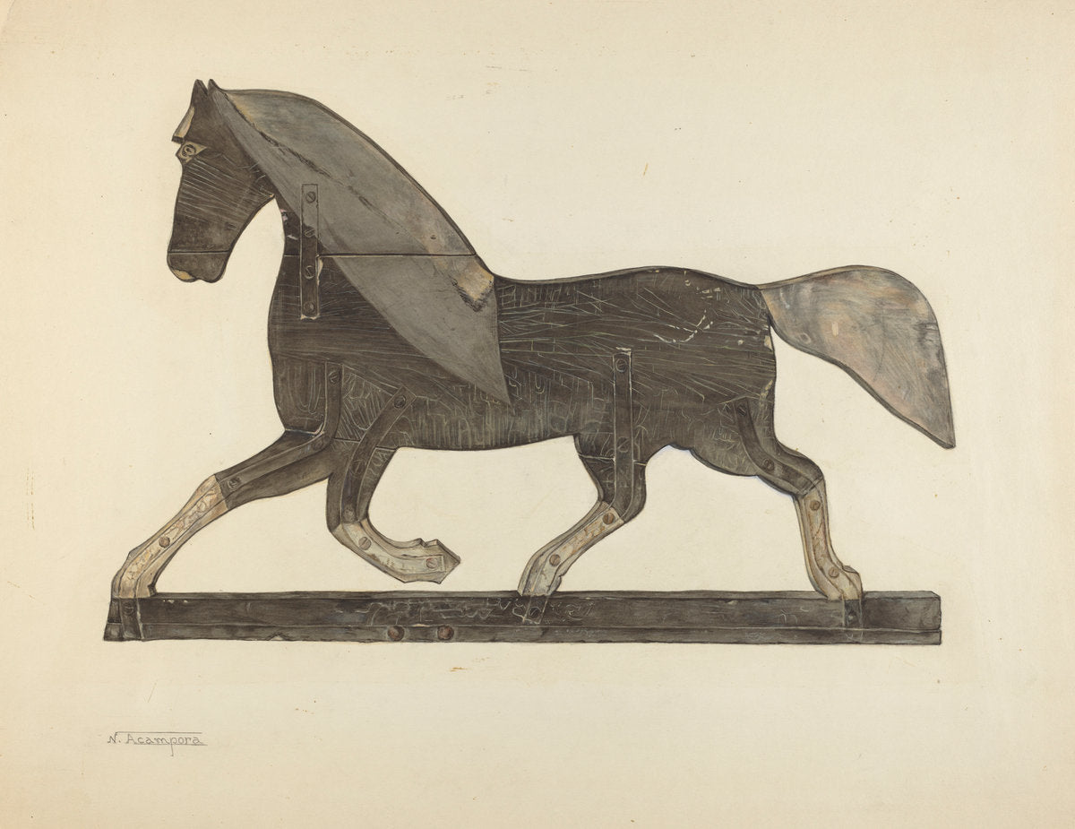 Horse Weather Vane by Nicholas Acampora (American, active c. 1935), 16X12"(A3)Poster Print