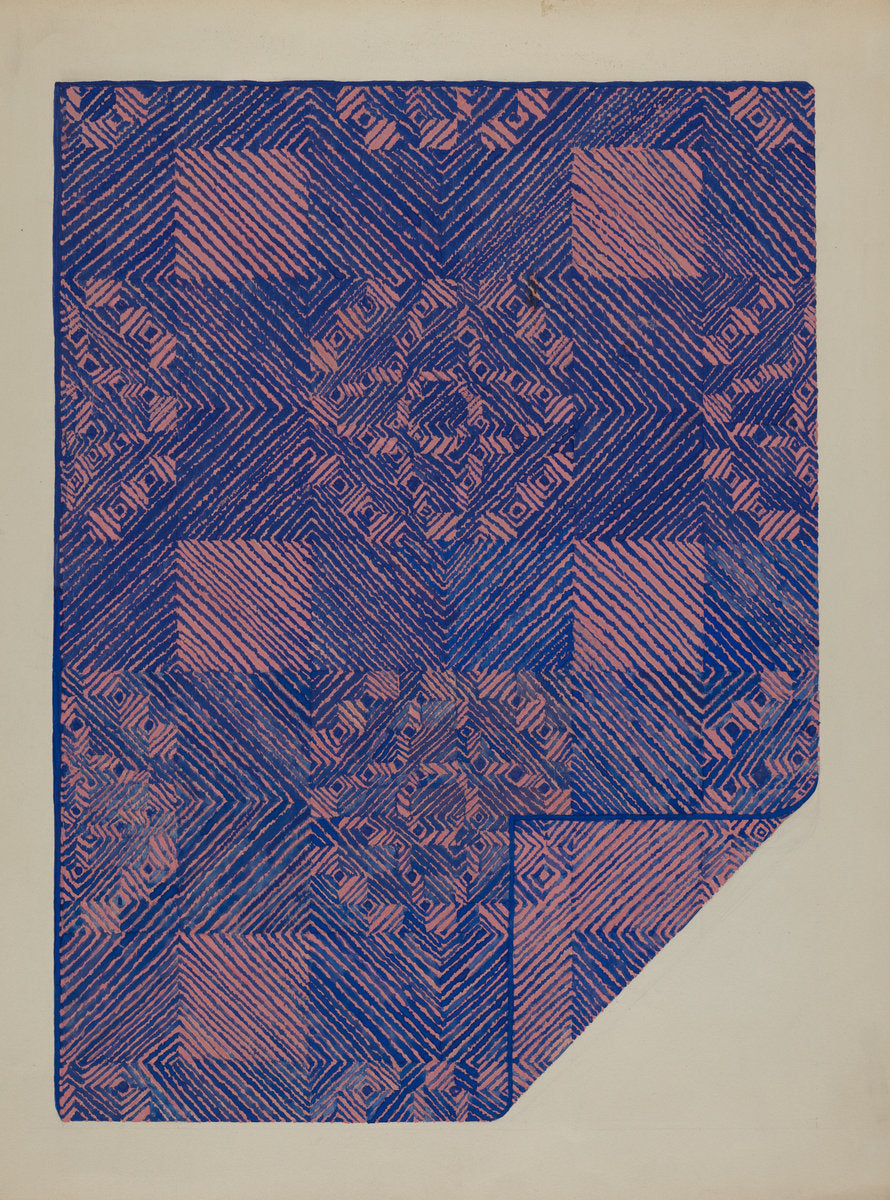Piece of a Coverlet - Cobalt Blue & Rose by Katherine Hastings (American, active c. 1935), 16X12"(A3)Poster Print
