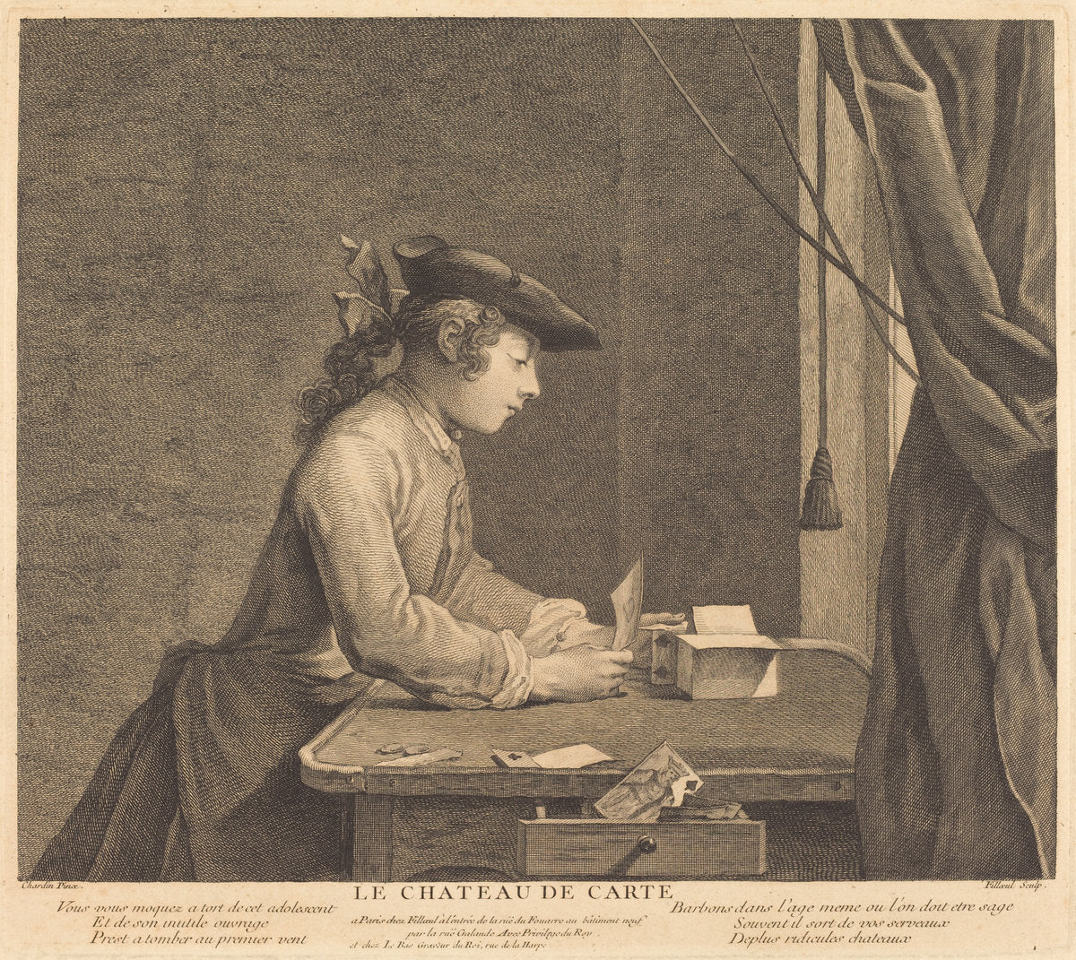 Le Chateau de Cartes by Pierre Filloeul after Jean Siméon Chardin (French, active 1730/1750), 16X12"(A3)Poster Print