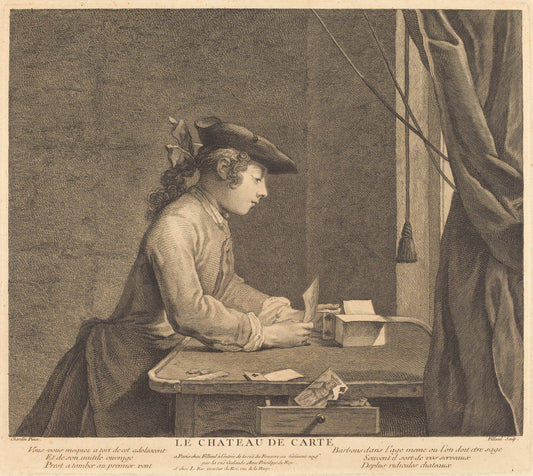 Le Chateau de Cartes by Pierre Filloeul after Jean Siméon Chardin (French, active 1730/1750), 16X12"(A3)Poster Print