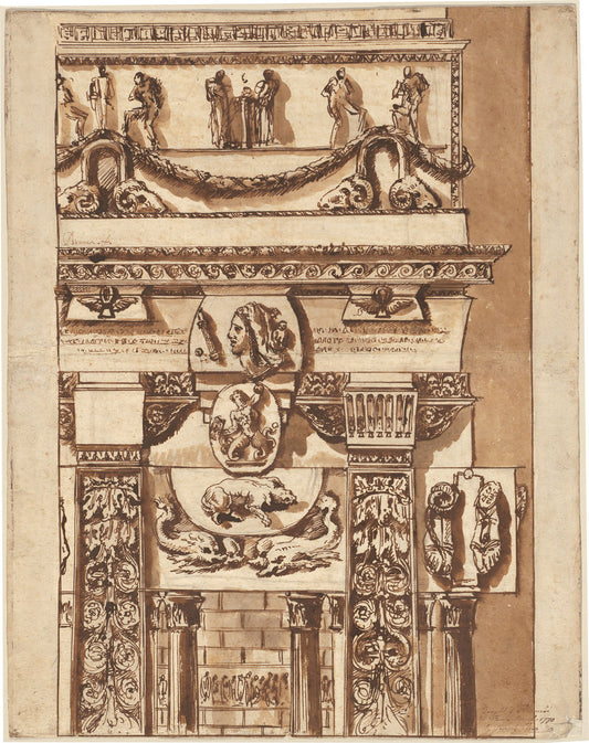 Fantasy of a Façade with Bizarre Ornaments by Giovanni Battista Piranesi (Venetian, 1720 - 1778), 16X12"(A3)Poster Print