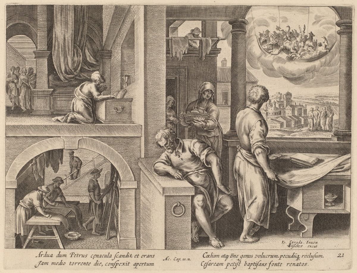 The Vision of Saint Peter by Philip Galle after Jan van der Straet (Flemish, 1537 - 1612), 16X12"(A3)Poster Print