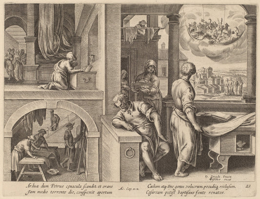 The Vision of Saint Peter by Philip Galle after Jan van der Straet (Flemish, 1537 - 1612), 16X12"(A3)Poster Print