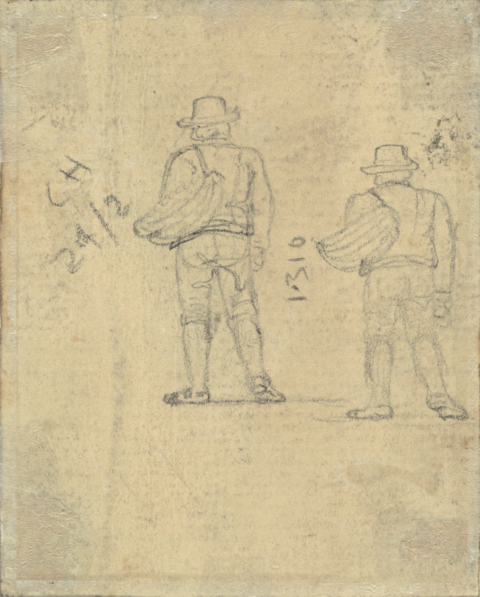 Two Studies of a Figure Holding a Basket [verso] by John Varley (British, 1778 - 1842), 16X12"(A3)Poster Print