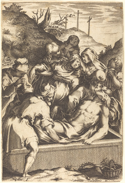 The Entombment by Jacques Callot after Ventura Salimbeni (French, 1592 - 1635), 16X12"(A3)Poster Print
