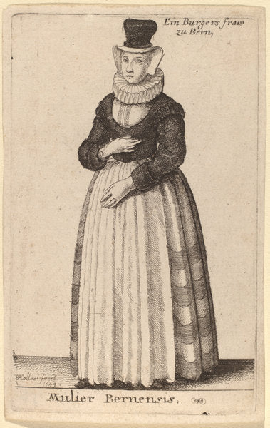 Mulier Bernensis by Wenceslaus Hollar (Bohemian, 1607 - 1677), 16X12"(A3)Poster Print