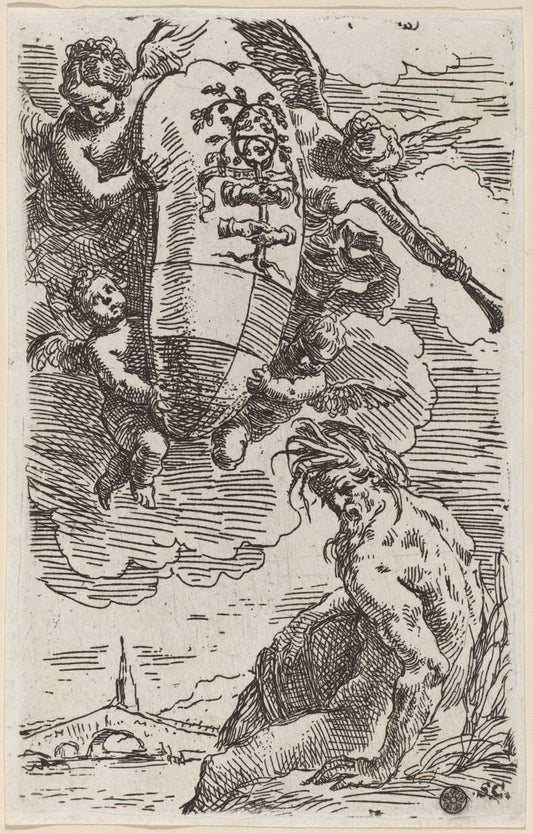 Frontispiece with Coat of Arms by Simone Cantarini (Italian, 1612 - 1648), 16X12"(A3)Poster Print