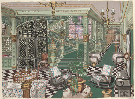 Melrose Hotel Lobby, 1880 by Perkins Harnly (American, 1901 - 1986), 16X12"(A3)Poster Print