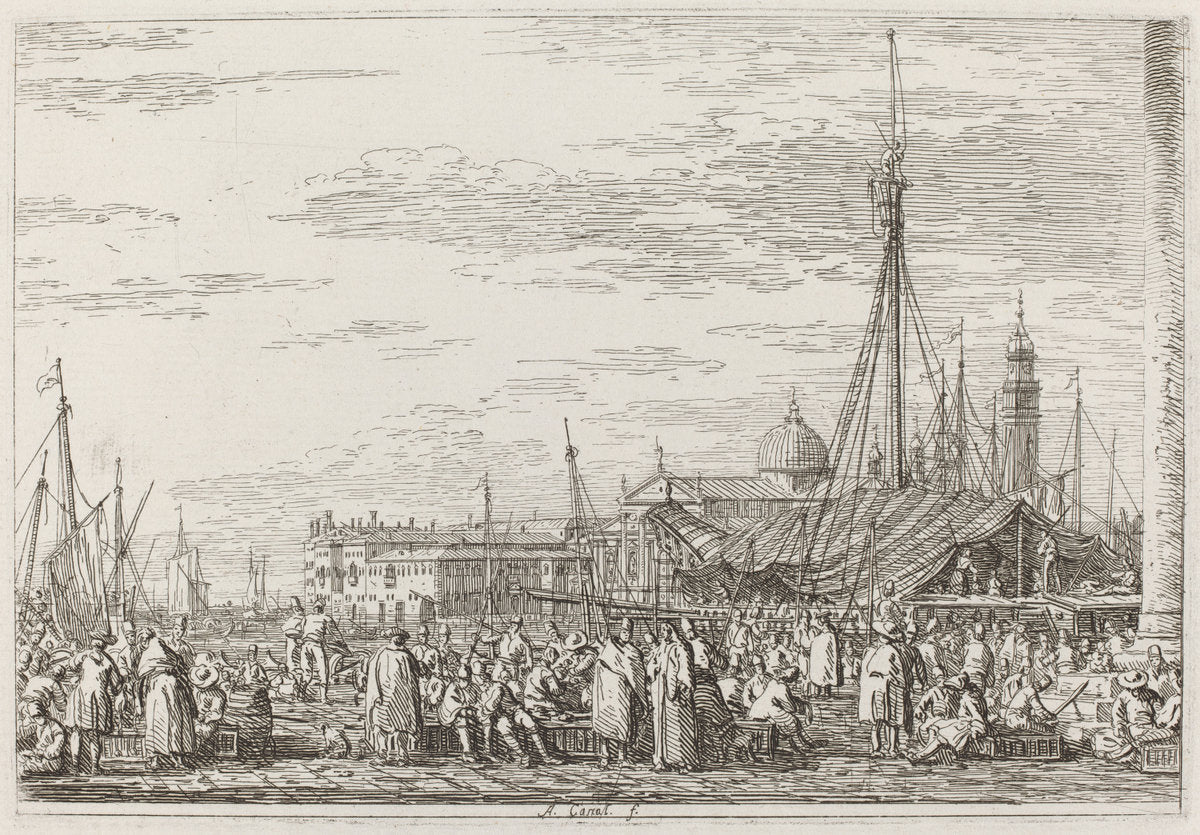 The Market on the Molo [upper left] by Canaletto (Italian, 1697 - 1768), 16X12"(A3)Poster Print