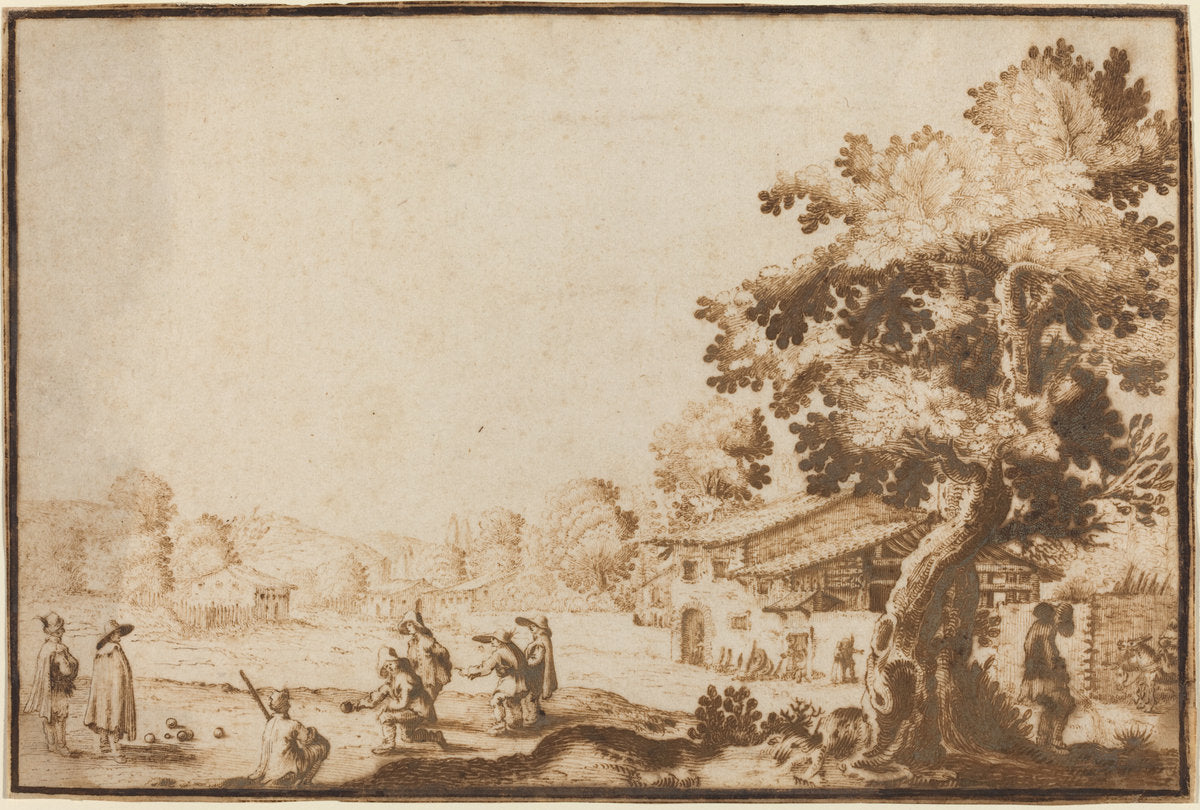 Men Playing Boccie in a Village by Ercole Bazicaluva (Florentine, c. 1610 - 1661 or after), 16X12"(A3)Poster Print