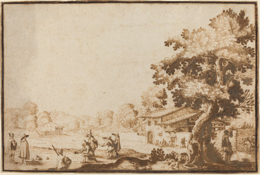 Men Playing Boccie in a Village by Ercole Bazicaluva (Florentine, c. 1610 - 1661 or after), 16X12"(A3)Poster Print
