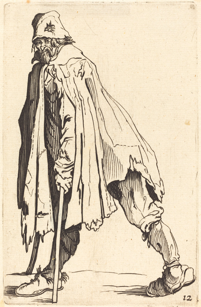 etching by after Jacques Callot (Beggar with Crutches and Cap), 16X12"(A3)Poster Print