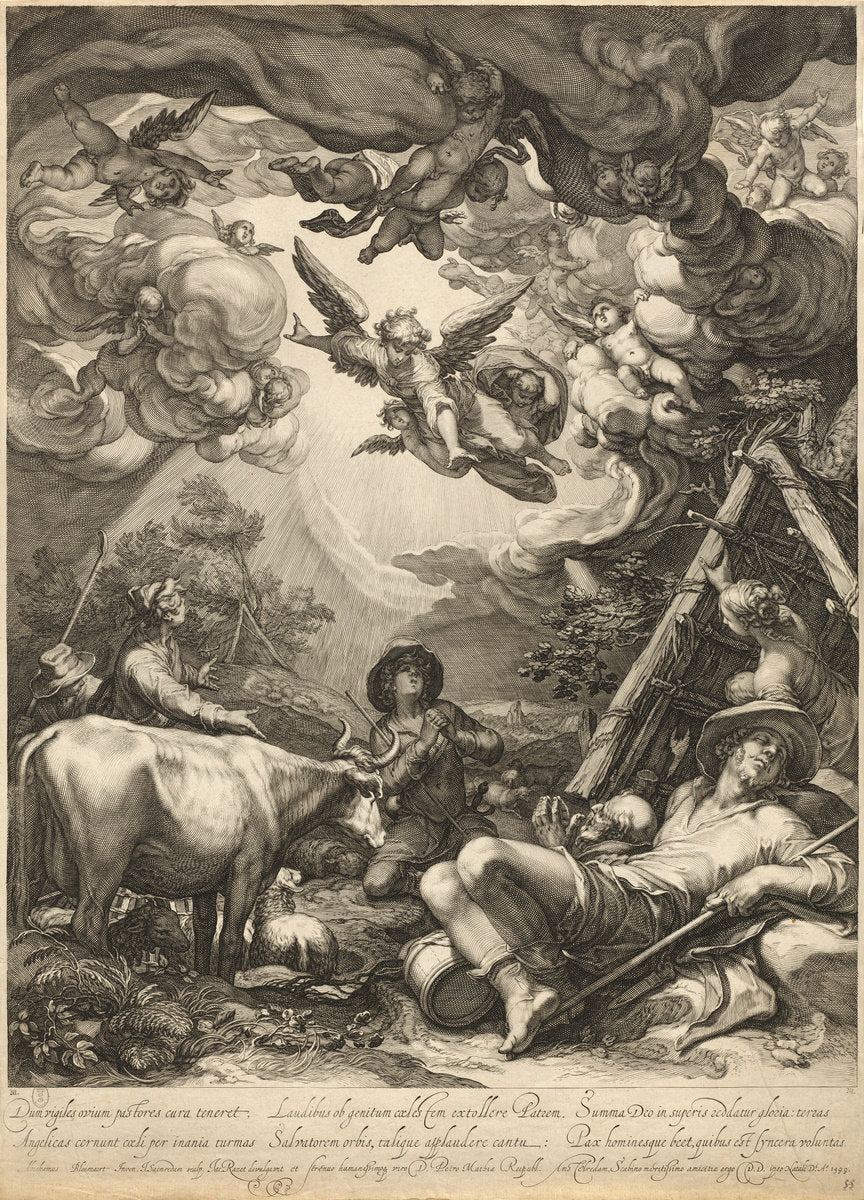 Annunciation to the Shepherds by Jan Pietersz Saenredam, after Abraham Bloemaert (Dutch, 1565 - 1607), 16X12"(A3)Poster Print