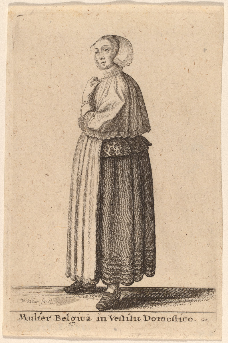 Mulier Belgica in Vestitu Domestico by Wenceslaus Hollar (Bohemian, 1607 - 1677), 16X12"(A3)Poster Print