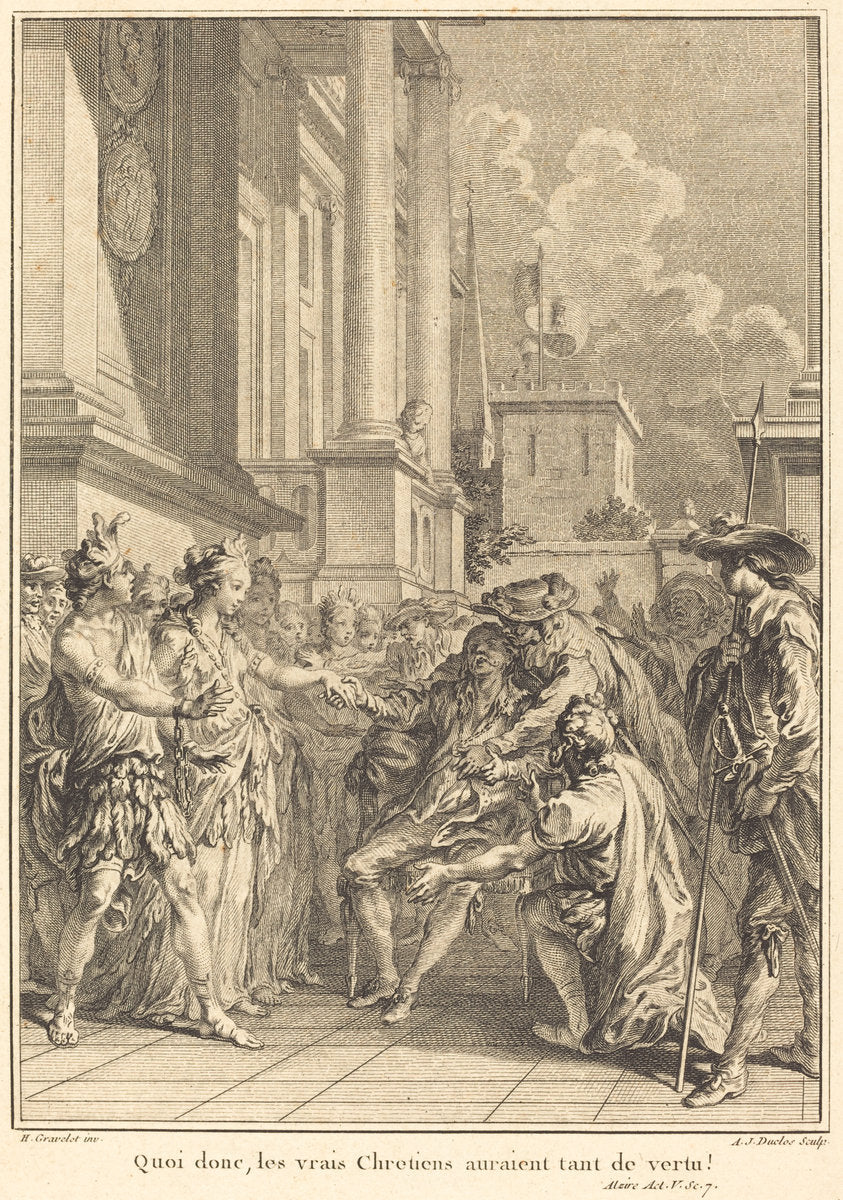 Quoi donc, les vrais Chretiens auraient tant de vertu! by Antoine-Jean Duclos after Hubert François Gravelot (French, 1742 - 1795), 16X12"(A3)Poster Print